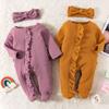 Autumn Spring Infant Newborn Baby Girl Romper Solid Cute Long Sleeve Zipper Jumpsuit Soft Baby Clothing 0-24M One Piece
