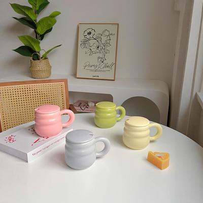 Ceramic Cup Milk Coffee Mug Couple Cute Water Cup with Lid and Spoon Nordic Style