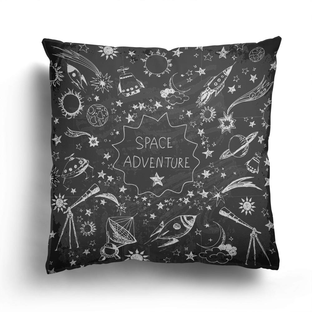 Home Sofa Cushion Cover Cartoon Pattern Pillowcase Fashion Black And White Star Astronaut Plush