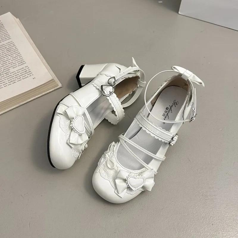 Fashion Cute Japanese Small Leather Shoes Women Sweetheart Story Lace Kitten Heel Single Shoes Mary Jane Shoes Women