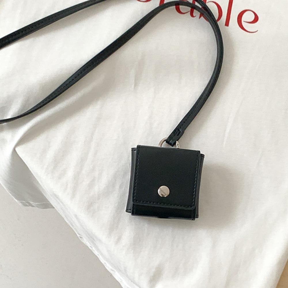 

PU Leather Hanging Neck Headphone Bag Portable Small Coin Purse Lanyard Lipstick Bag Lady чёрный