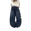 High-Waist Wide-Leg Jeans Men Women American Retro Star Patchwork Loose Casual Denim Pants