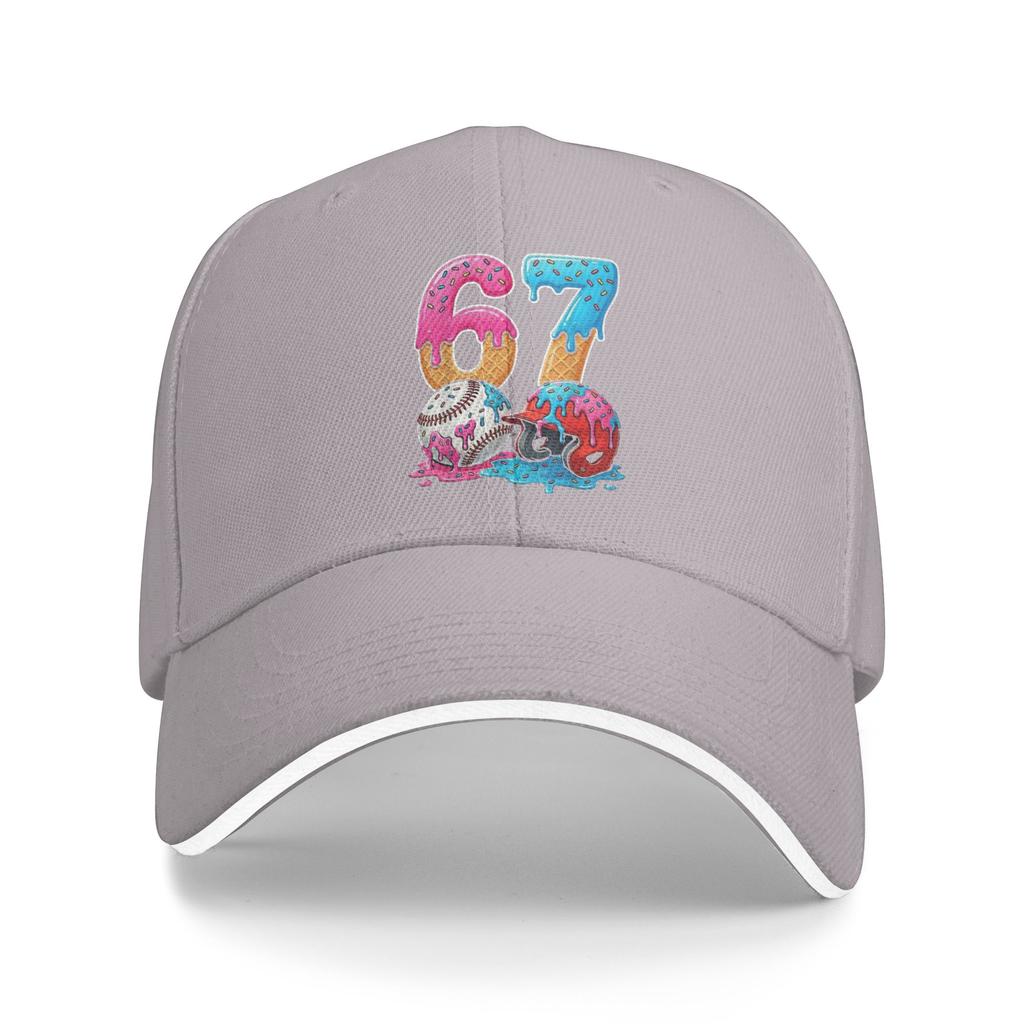 Baseball Ice Cream Drip 67 Helmet Bats Sports Game Day Casual Baseball Cap Summer Trucker Hat Breathable Outdoor Snapback Cap