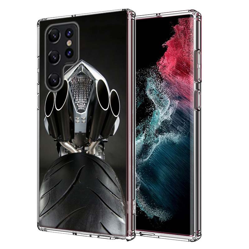 

Motorcycle Rear Wheel Exhaust Capa Phone Case For Samsung S26 Ultra S25 Edge Galaxy S23 S21 S20 S24 FE S22 S10 Plus Cover Clear Samsung S23 Plus