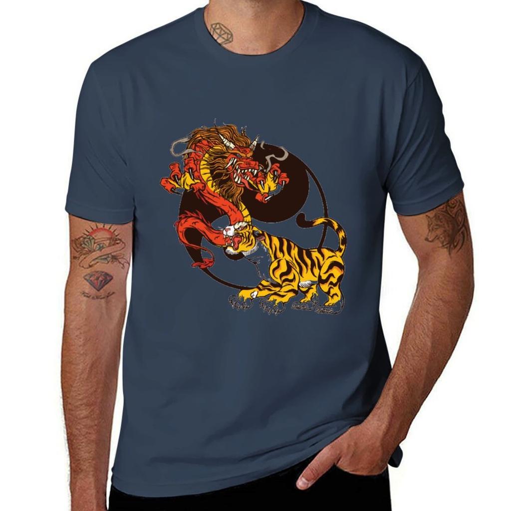 Dragon-and Tiger-Yin-Yang T-Shirt Light Athletic Short Sleeve Tee Shirt