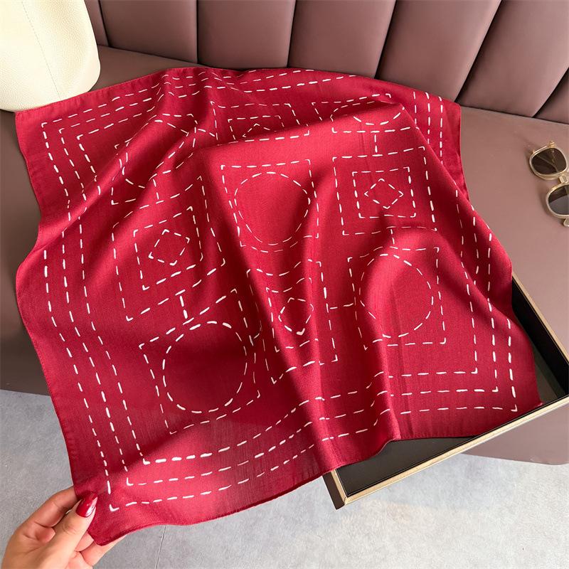 Geometric lines herringbone cotton and linen small square scarf silk scarf imitation velvet headscarf shawl sun protection scarf women's scarf