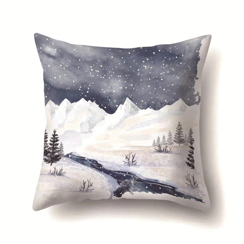 45x45cm Cartoon Fawn Snow Scene Pillow Cover Living Room Sofa Office Seat Car Waist Cushion   Home Decoration
