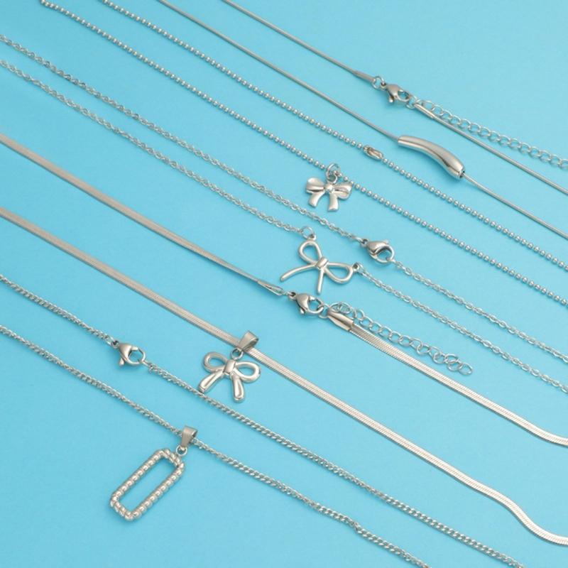 Geometry Bowknot Pendant Necklace Sweet Cool Clavicle Chain Necklace Jewelry