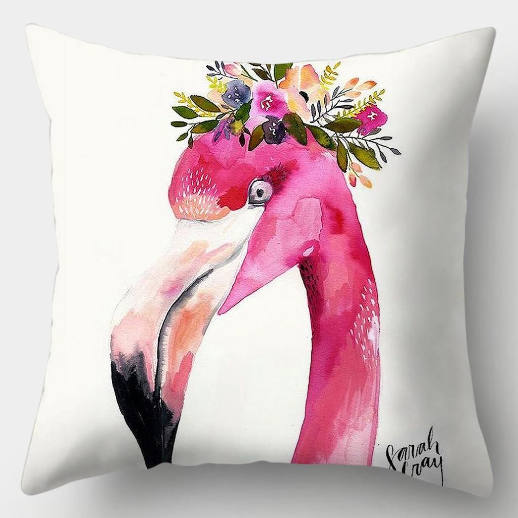 Tropical Flamingo Print Pillowcase Square Peach Skin Sofa Pillowcase Home Decor Pillowcase