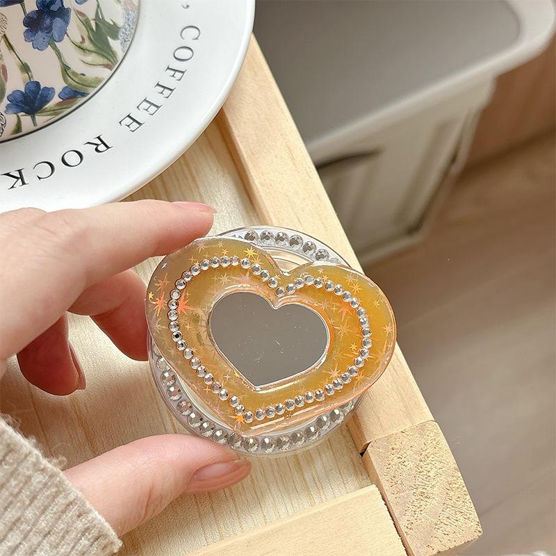 Japanese Small Fresh Glitter, Sequined Love Mirror, Mobile Phone, Airbag Bracket, Rhinestone, Magnetic Paste, Desktop Support Frame