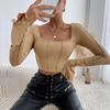 Women Casual Slim Fit Long Sleeve Square Neck Pullover Knit T Shirt
