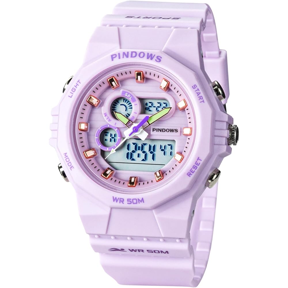 PINDOWS Women s Digital Sports Watch 50M Waterproof Multi-Function LED Backlight Calendar Alarm Stopwatch