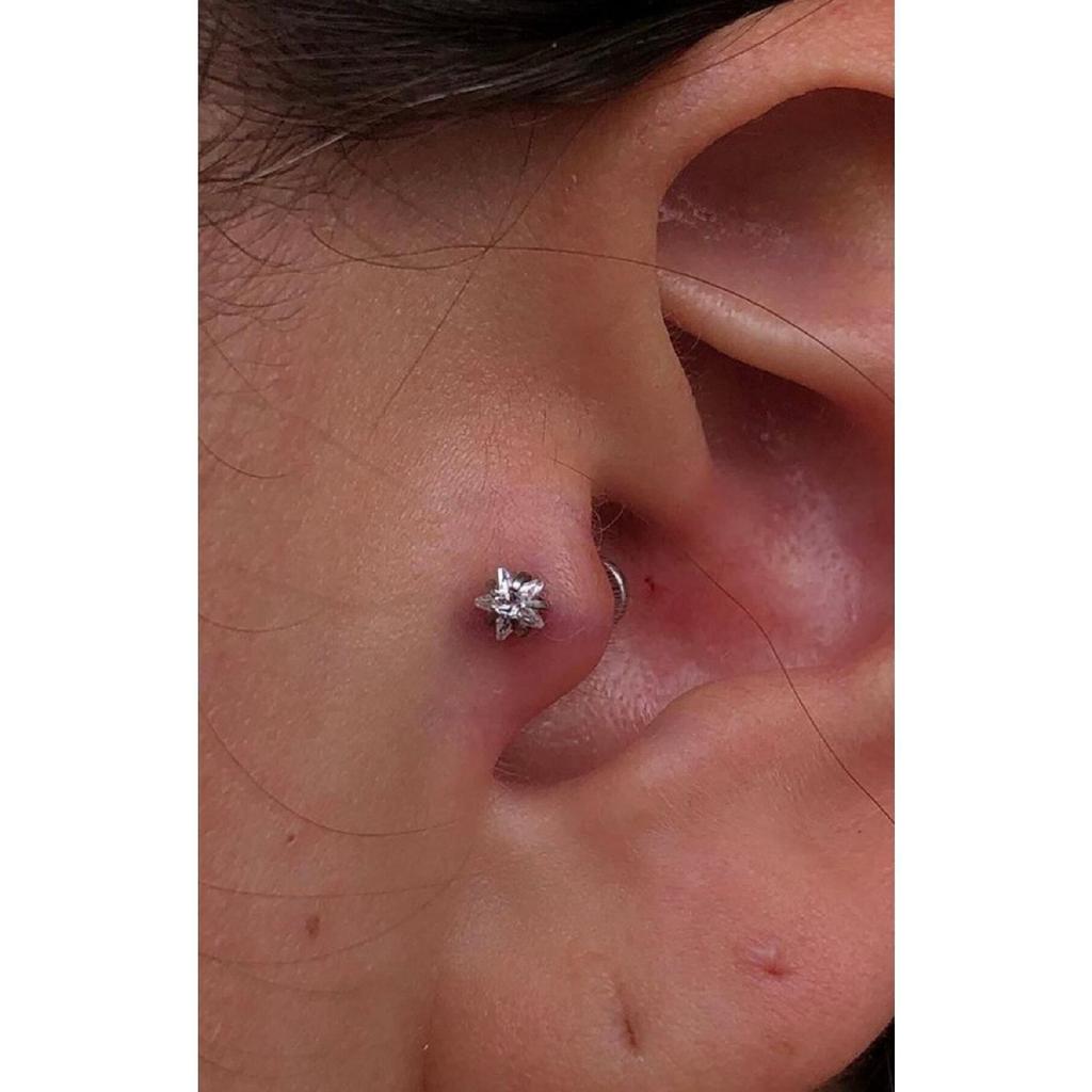 Surgical Steel Silver Color Star Single Stone Tragus Helix Cartilage Conch Piercing