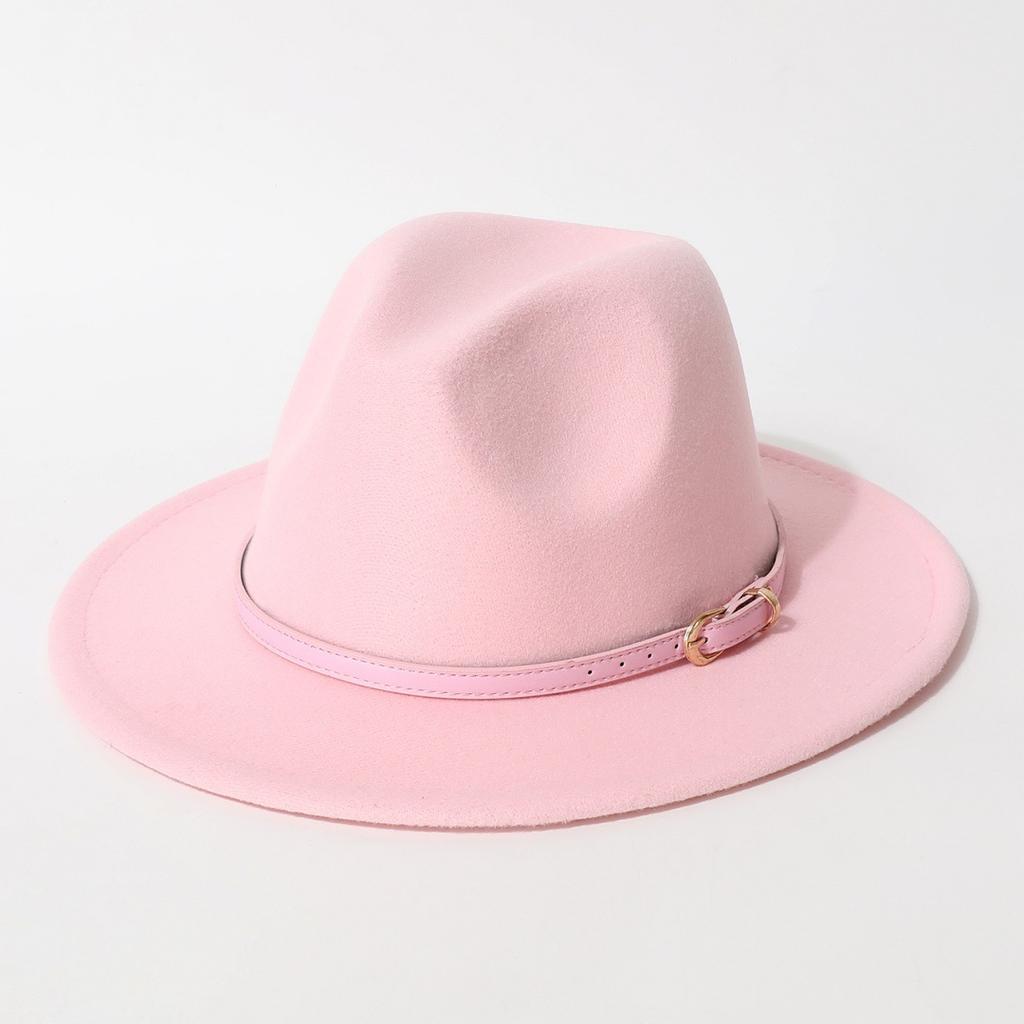 Simple Solid Color Fedora with Belt Buckle, European and American Felt Hat, Parent-child Casual Cowboy Hat, Classic Jazz Hat for Men and Women