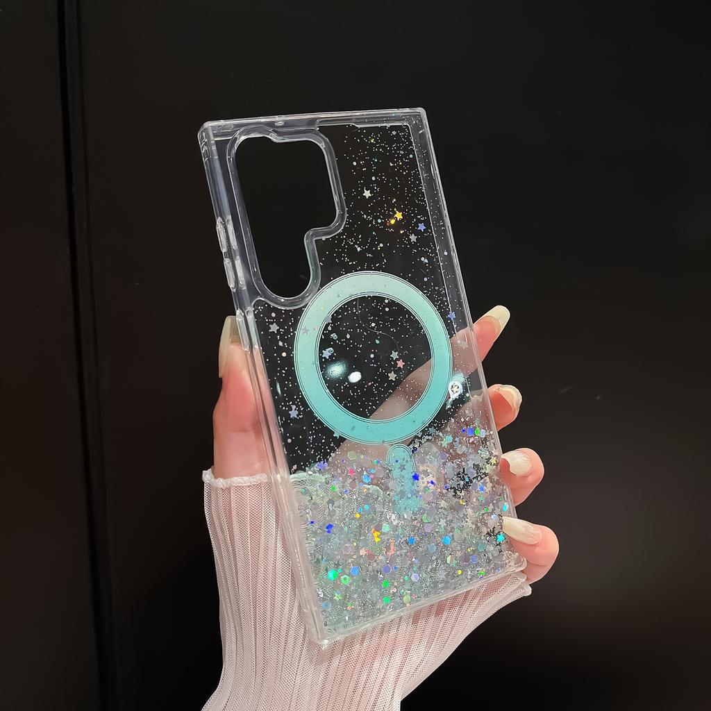 Custodia Magnetica in Silicone Trasparente con Glitter Degradé Per Samsung Galaxy S25 S24 S23 S22 Plus Ultra S23FE Per Copertura Antiurto