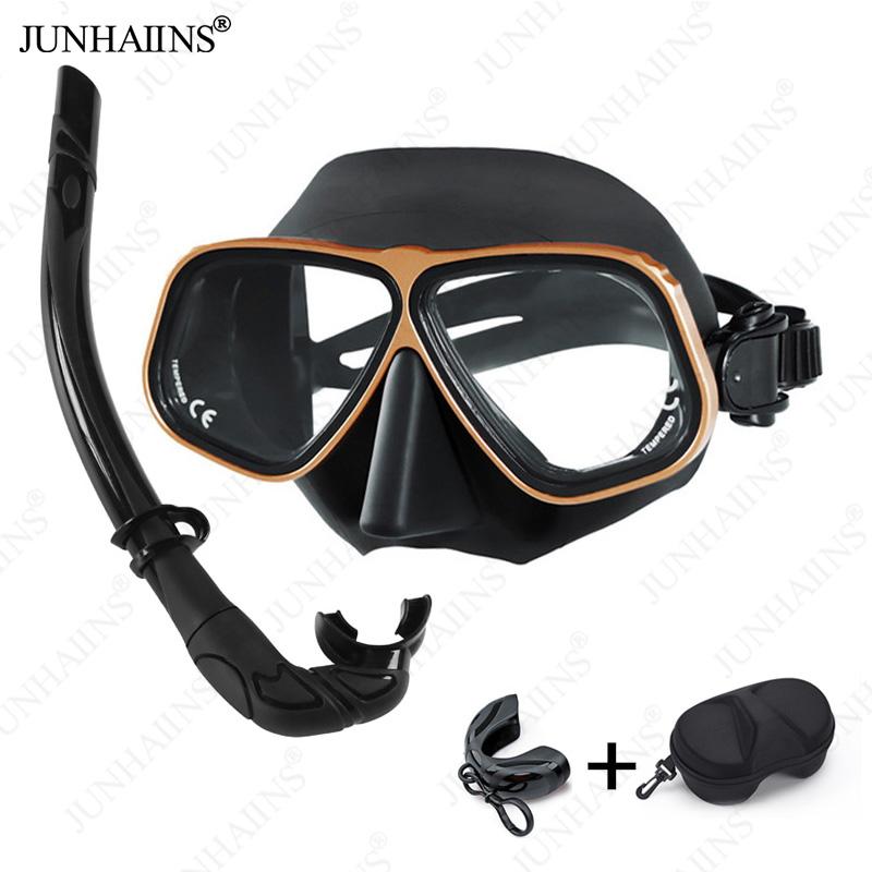 JUNHAINS Free Diving Mask Low-Capacity Aluminum Alloy Glasses Frame Wet Breathing Tube Snorkel Set For free diving, snorkeling