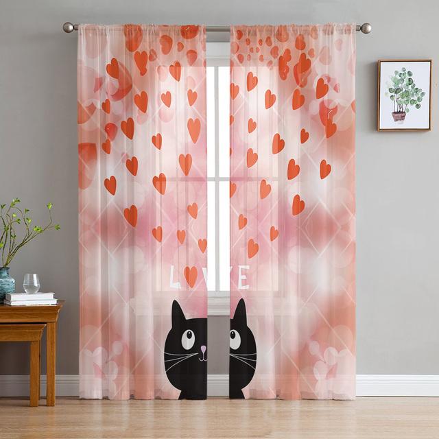 Cartoon Animal Cat Sheer Voile Curtains For Living Room Bedroom Printed Tulle Window Curtain Luxury Home Balcony Decor Drapes