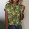 Summer Fashion Women's T-Shirt Peacock Feather 3D Printed Short Sleeve Tops Girl Loose Casual Loose Oversize Outdoor Clothing