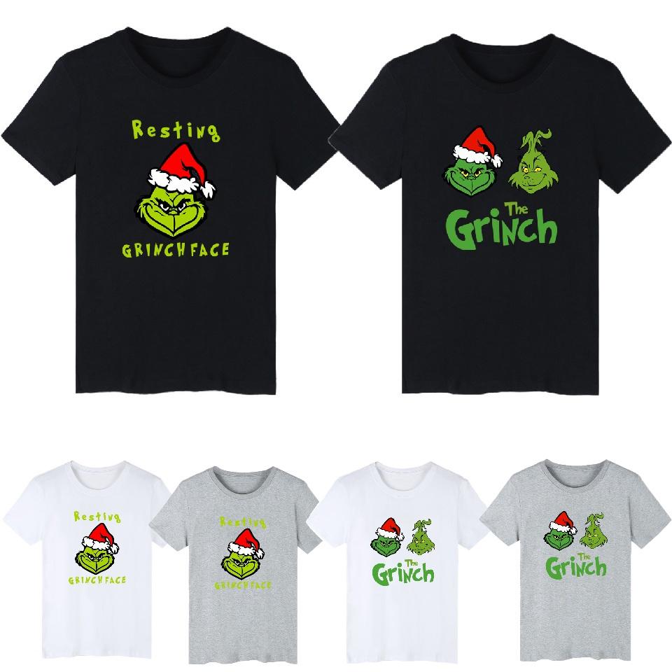 Festive Christmas The Grinch Short Sleeve T-shirt With Resting Grinch Face Design