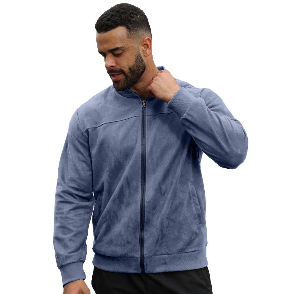 Herren einfarbige Wildleder-Reißverschlussjacke – Lässiger Retro-Stil Langarm-Strickjacke für den Herbst