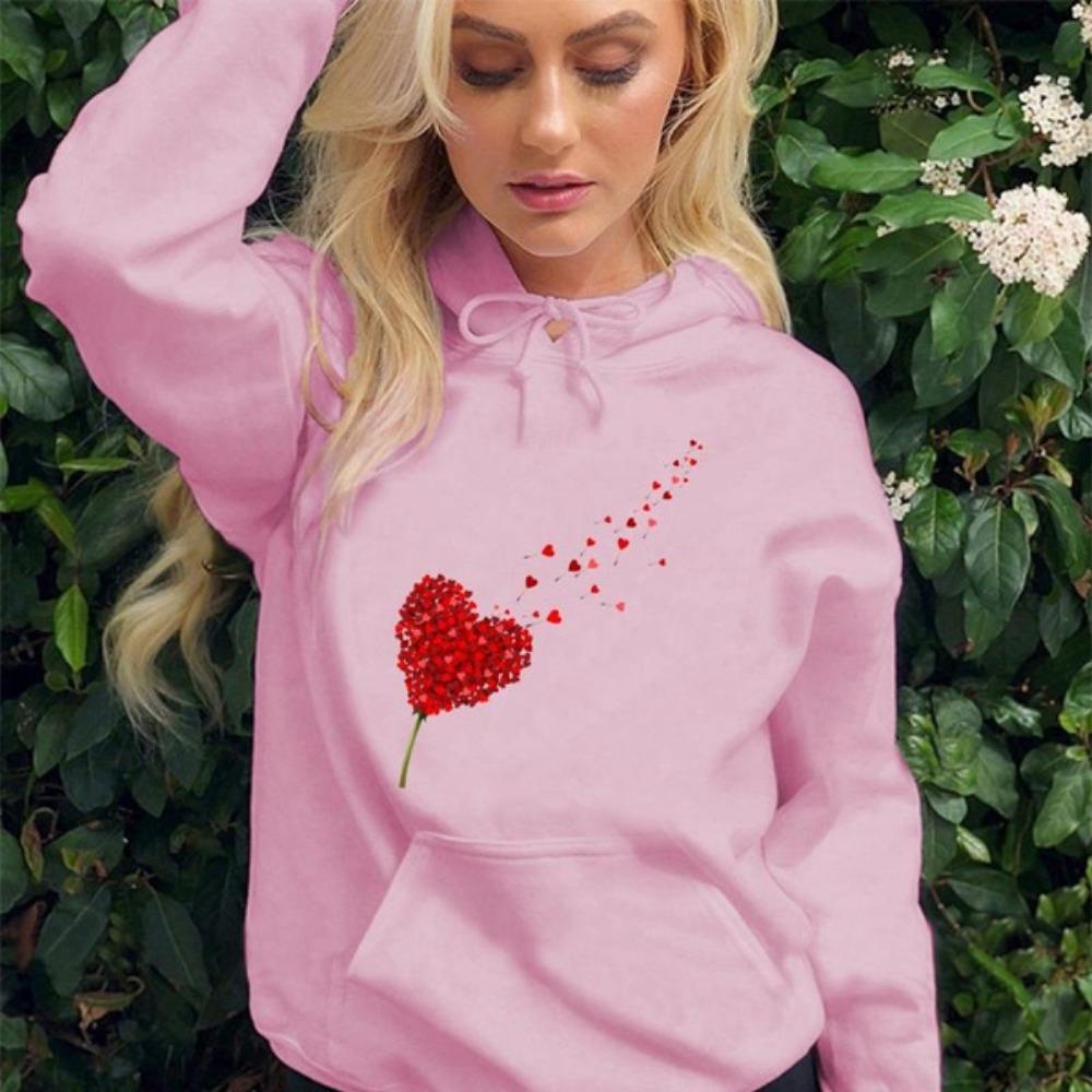 Heart Dandelion Printed Hoodies Women Sweatshirt Hooded Casual Tops Pullovers