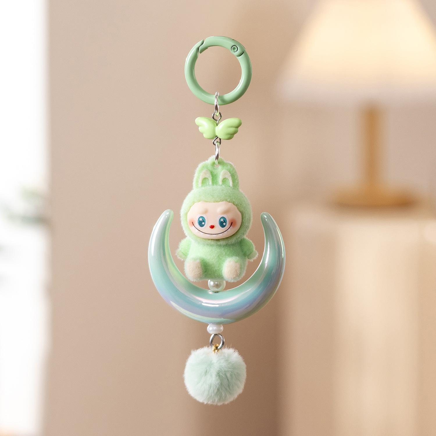 

Angel Rabbit Moon Keychain, Soft Cute Plush Rab Doll Pendant Car Key Ring School Bag Decoration 1pc