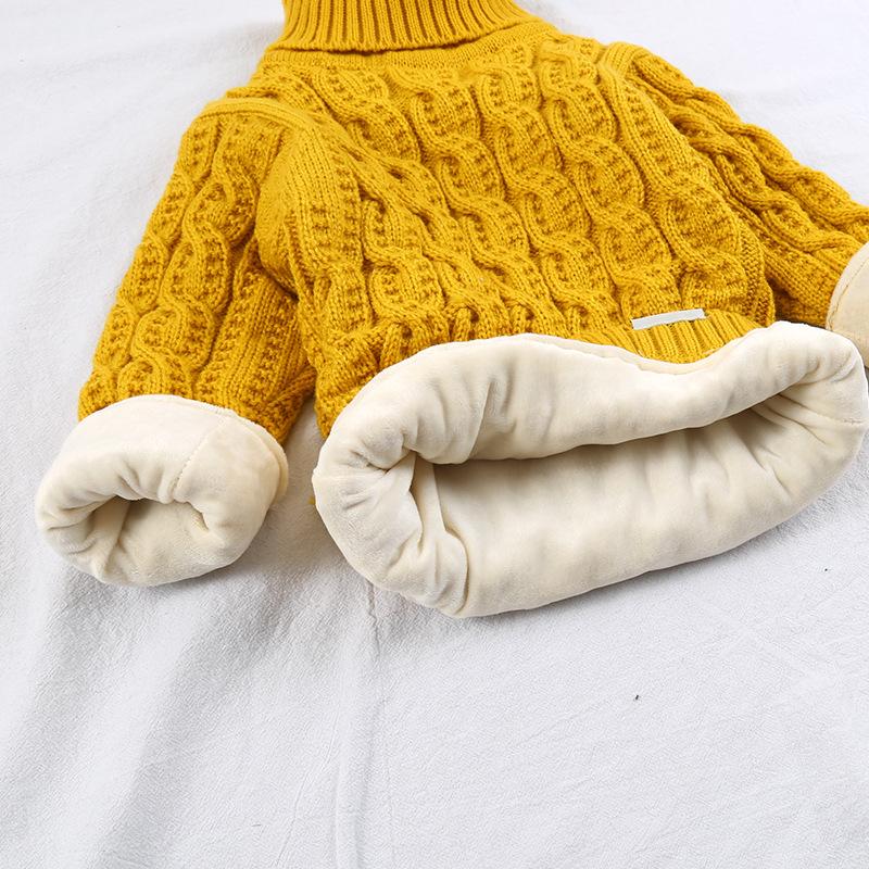 Boys and Girls Sweaters Plus Velvet and Thick Korean Style Knitted Fir Base Shirt Baby Children Round Neck High Collar Warm Sweater