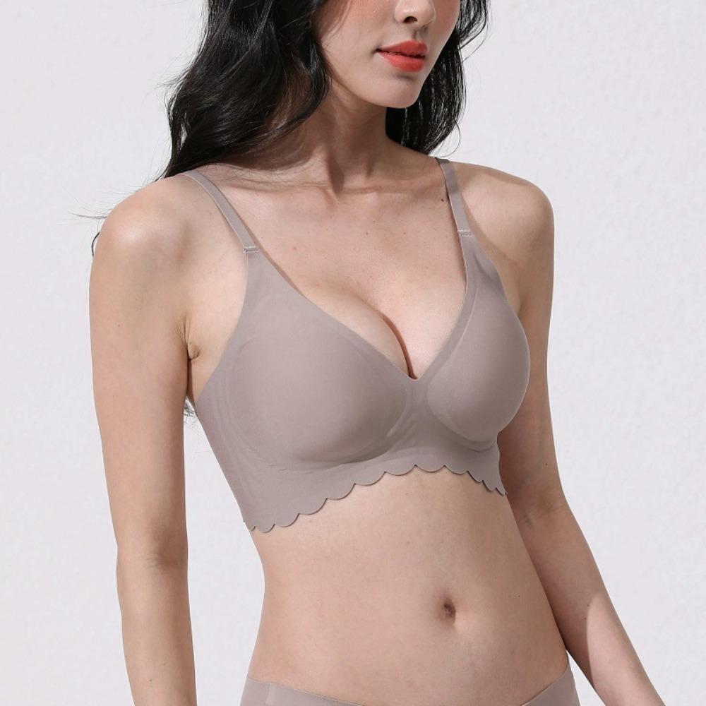 Wavy Edge Push Up Bra Backless Women Jelly Bras Low Cut Sexy Plunge Brassiere Open Back Wedding Underwear Invisible Seamless Deep V Lingerie
