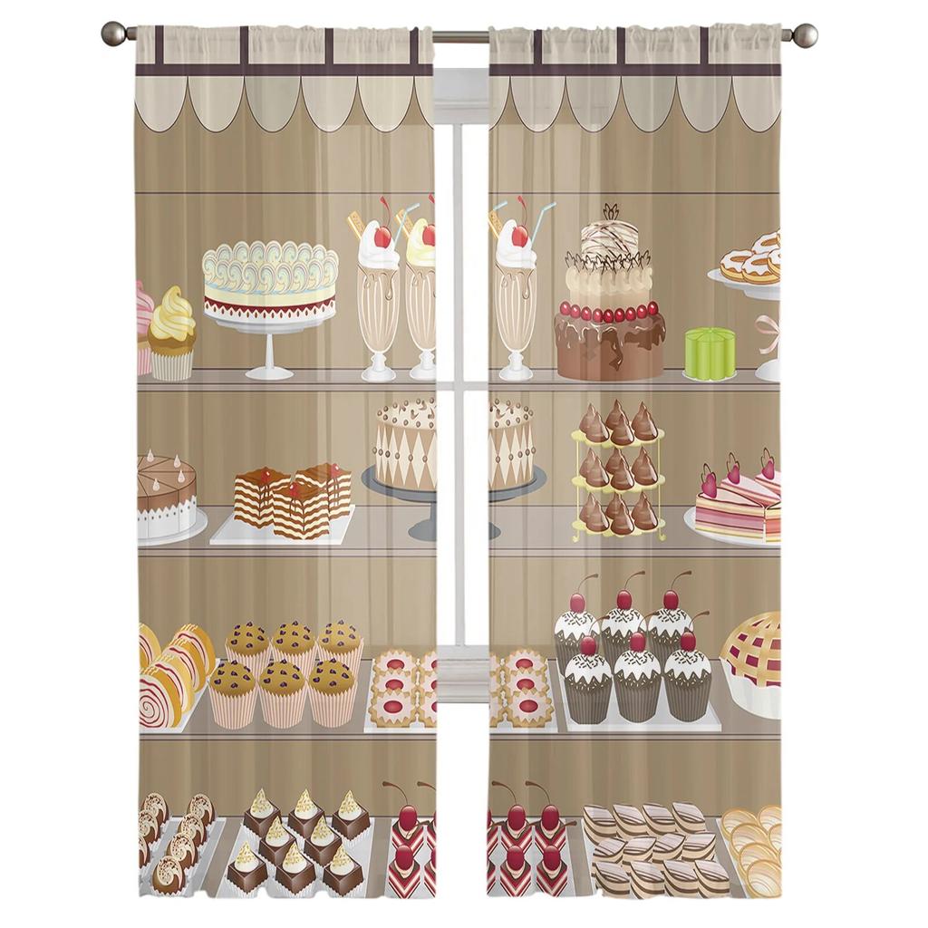 Dessert Cake Bread Modern Tulle Curtains for Living Room Bedroom Home Kitchen Window Sheer Curtains