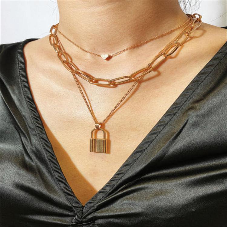 Mehrschichtiger Liebesschloss-Anhänger Choker Mode Steampunk Vorhängeschloss Herz Kettenhalskette Damenschmuck
