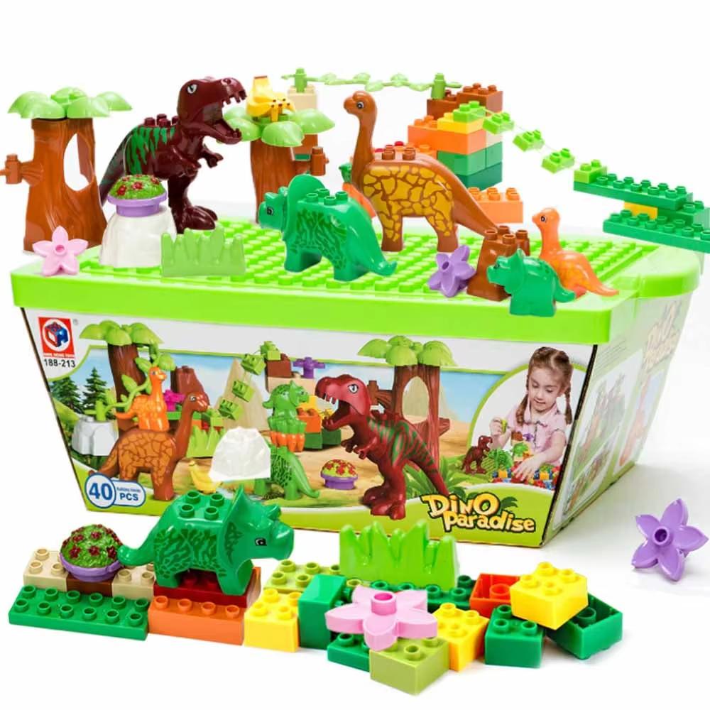 40PCS Dinosaur Valley Building Blocks Set Large Particle Animal Dinosaur World Model Toy Bricks Compatible with Children's Toys
