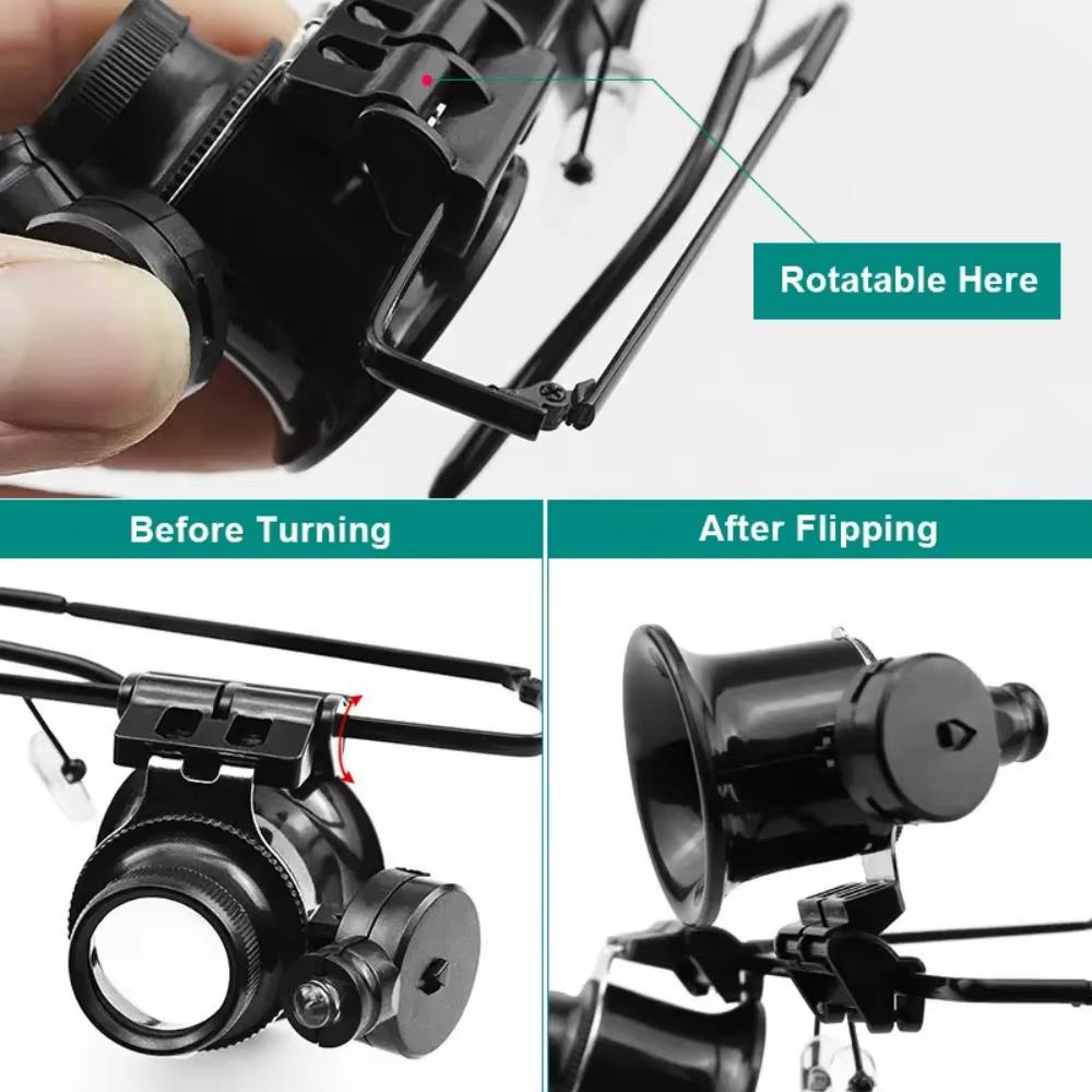 20X  Magnifier Glasses Double Headed LED Light Jewelry Appraisal Antique  High-power Head-mount Magnifying Glass