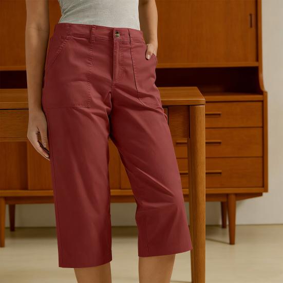Calças Femininas Cropped com Bolsos Cintura Alta Perna Reta Calças Cargo Modelagem Solta Comprimento no Joelho Calças de Verão para Caminhada Viagem
