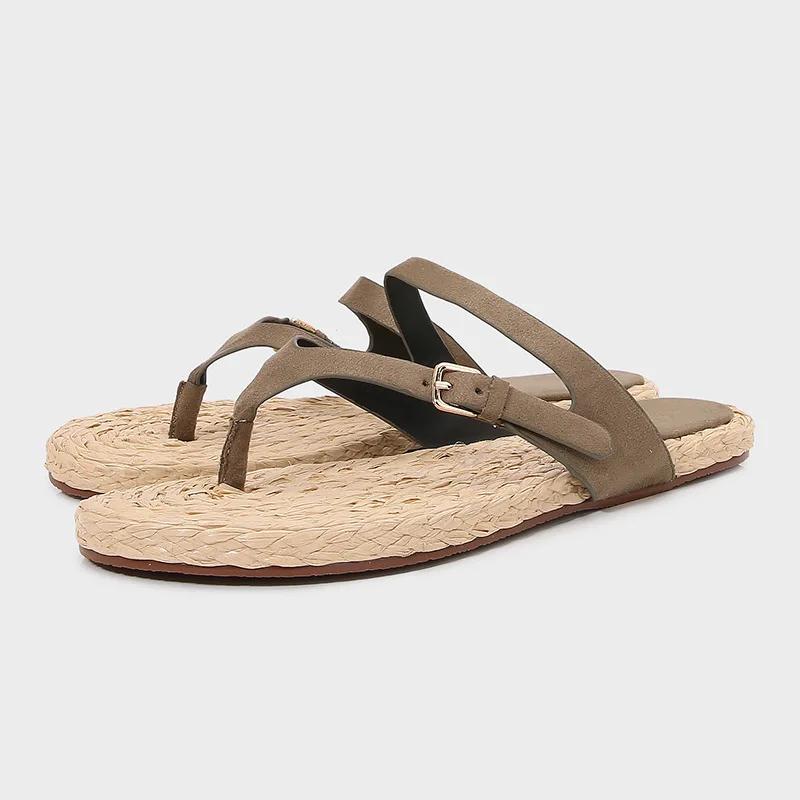 

Fashion Novelty Hemp Rope Braided Clip Toe Flip Flops Women Fashion Narrow Strap Buckle Design Flat Sandals Comfort Beach Slide Slippers 35 армия зеленый