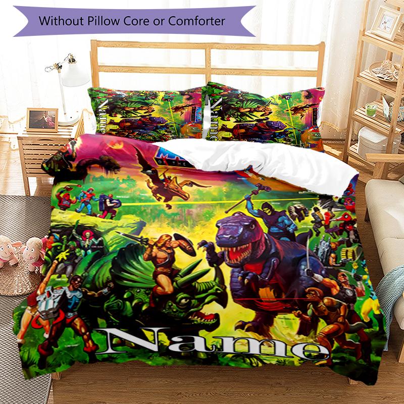 3pcs Custom Name Cartoon He-Man and the Masters of the Universe Bedding Set Duvet Cover Closure Includes 1 Duvet Cover & 2 Pillowcases for All Seasons