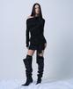 ZIZEMUSEUM Off Shoulder Shirring Cut-Out Top (Black)