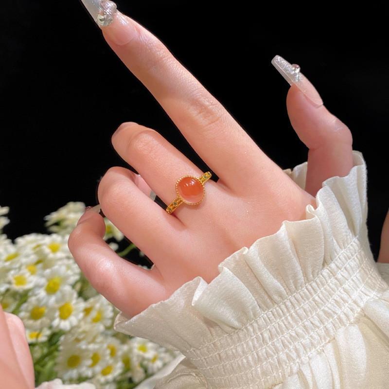 South Adjustable Chic Red Agate Ring With Gold Plating For Trendy Accessories Women
