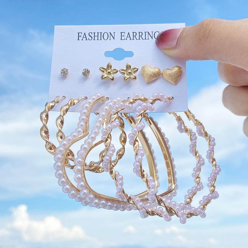 iF ME Fashion Pearl Earring Set Women Luxury Butterfly Love Heart Gold Stud Earrings Resin Hoop Earrings Jewelry Accessories