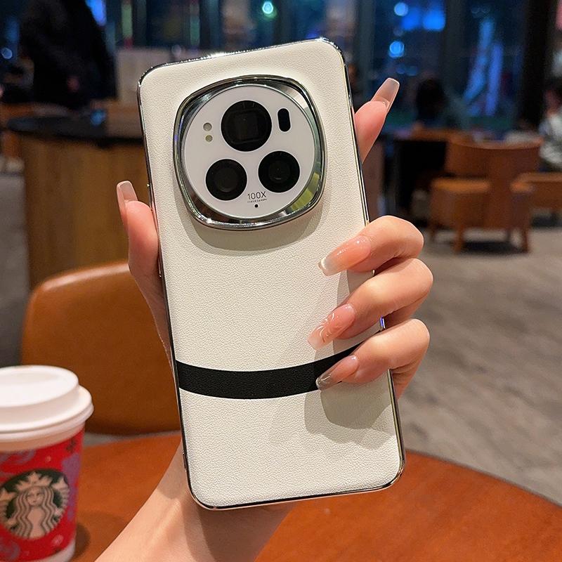 For Honor Magic 6 6 Pro 6 RSR Plated Leather Jue Black & White Block Anti-Yellow Anti-Fingerprint Phone Case