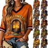 Women's Halloween Print V-Neck T-Shirt Casual Fashion Top