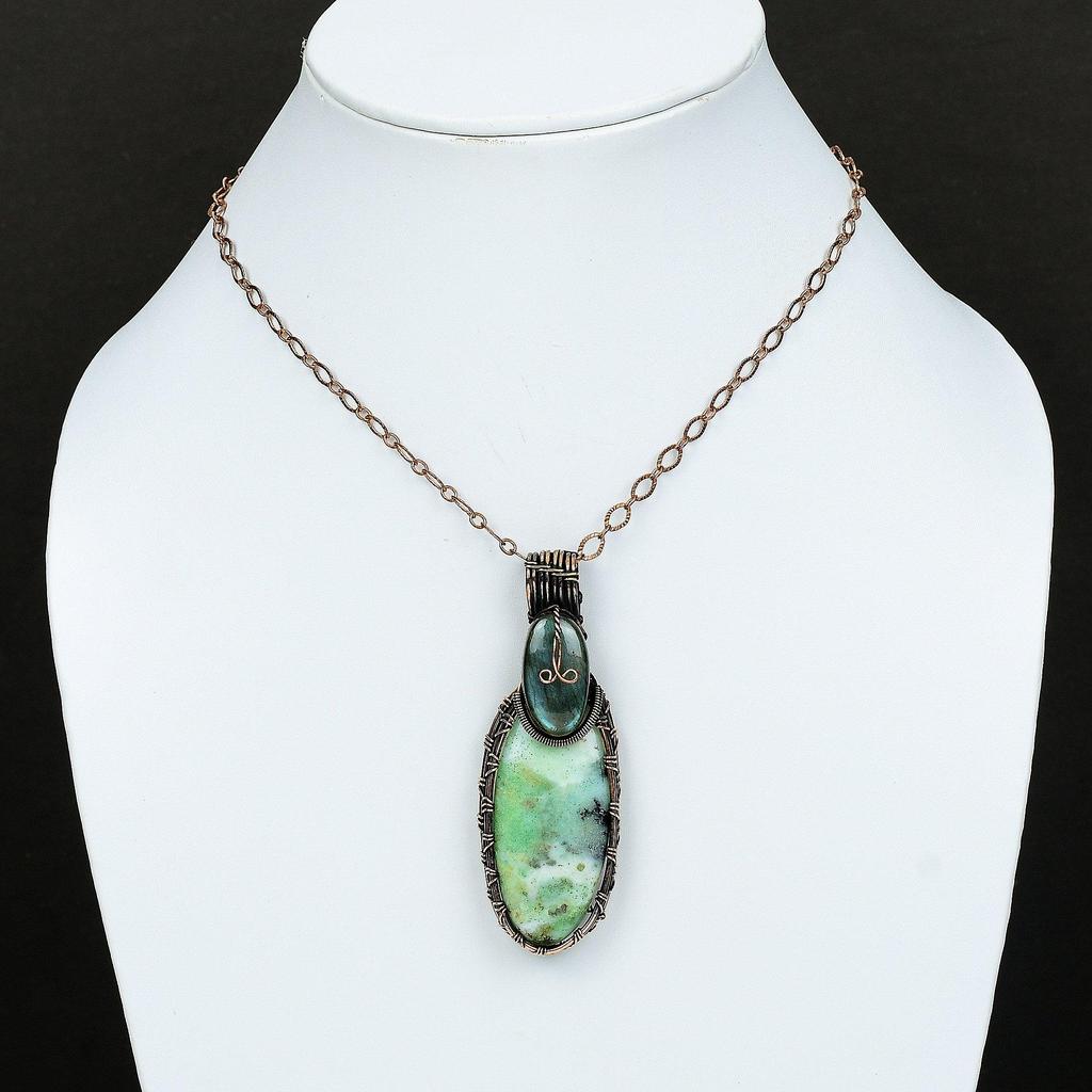Chrysoprase Pendant Copper Wire Wrapped Pendant Labradorite Pendant Gift For Her Handmade Pendant Copper Wire Wrap Jewelry Gemstone Pendant