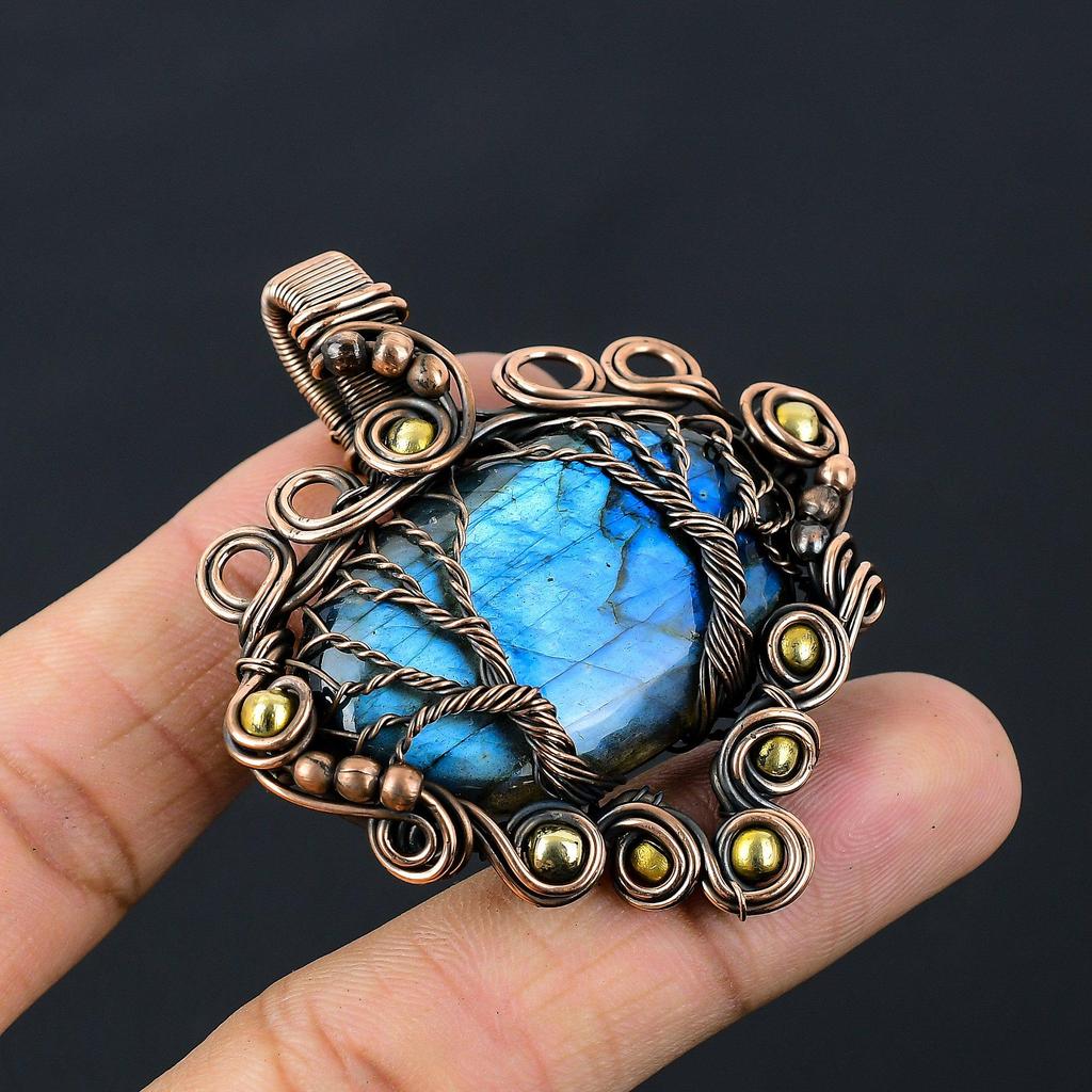 Baum des Lebens Labradorit Edelstein reiner Kupferdraht gewickelt handgefertigter Anhänger Schmuck für Sie