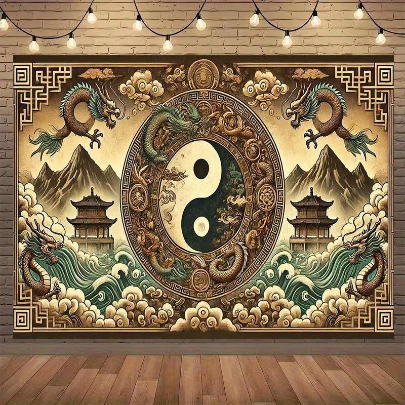 2D Traditional Yin Yang Dragon Backdrop for Studio Photoshoot