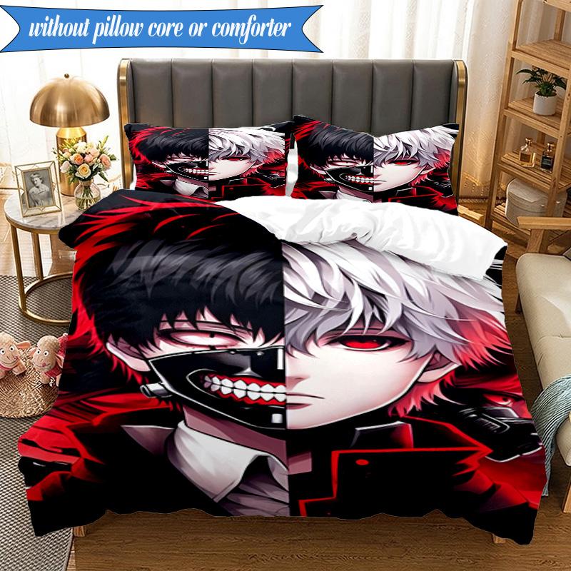 3PCS Tokyo Ghoul Kaneki's Struggle Bedding Set 2D Printing (Includes 1 Duvet Cover + 2 Pillowcases Coreless), Bedroom decor,Fan Gift