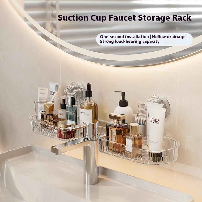 Suction Cup Washbasin Storage Rack Punch-Free Self-Adhesive Organizer for Bathroom Sink Wall Mounted Storage Rack 1PC