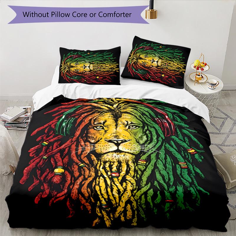 Rastafari Lion of Judah 3pcs Bedding Set Duvet Cover Closure Includes 1 Duvet Cover & 2 Pillowcases for All Seasons Bedroom Home Dorm Decor