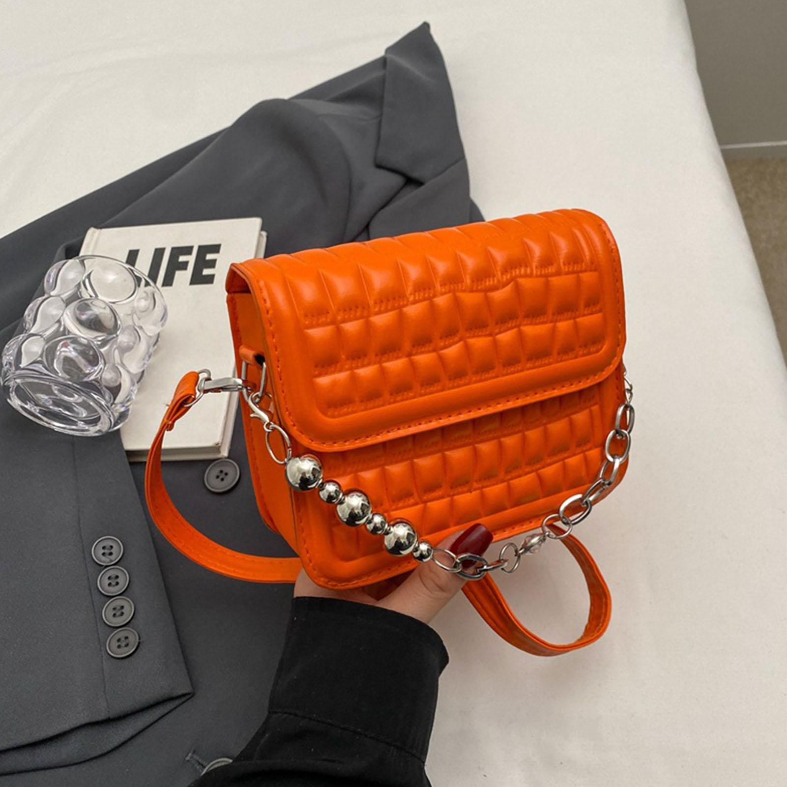 Small Square Bag Women Single Shoulder Messenger Stylish Texture with Zipper Chain Decoration Orange Free Size 990₽