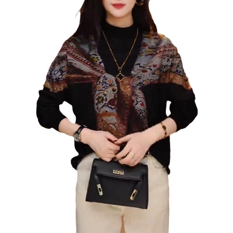 Foreign Style Bottoming Shirt Women's Long-sleeved T-shirt Winter New Feeling Printed Top Mother Warm Inner Shirt