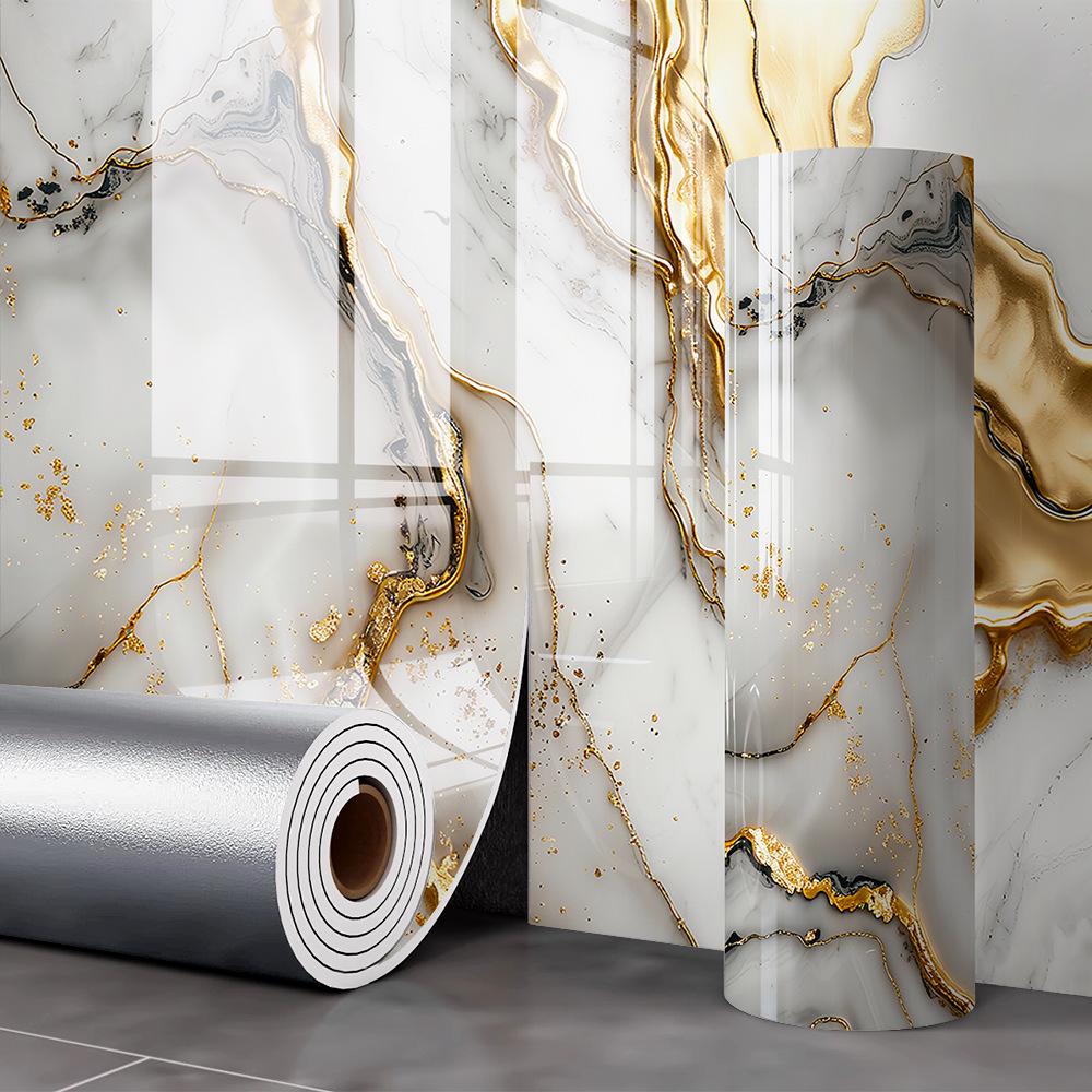 Waterproof Marble Tile-Look Wall Stickers for Living Room/Bathroom Renovation