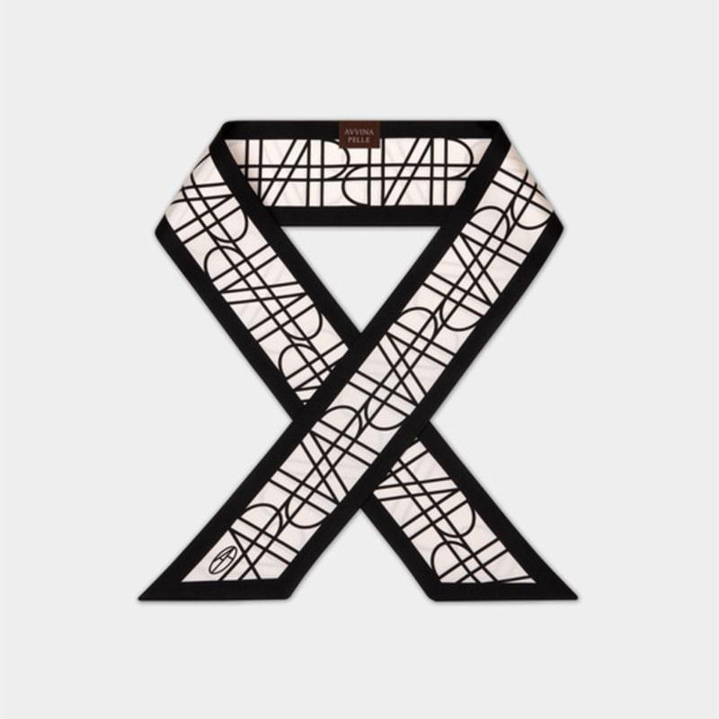 AVVINA PELLE Long Twilly Silk Scarf - AP Black/Cream